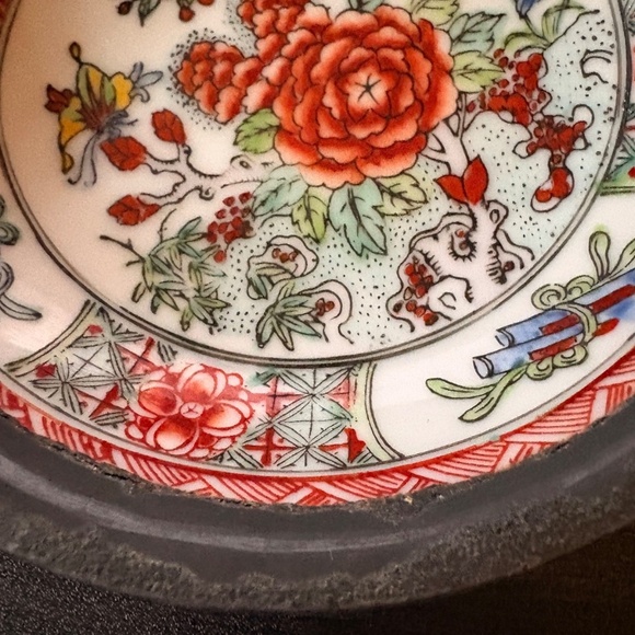 Vintage ISCO Japanese Porcelain Ware Floral Bowl Encased in Pewter Hong Kong 6" - Picture 3 of 5